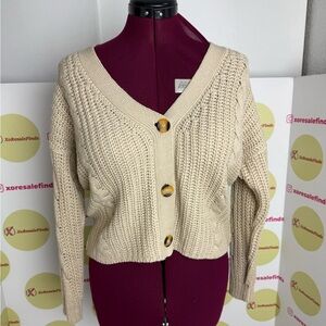 Love Change Beige Button-Up Knit Sweater